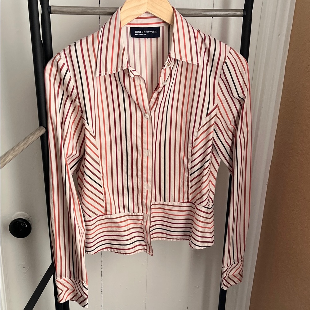 Jones New York Red and White Striped Blouse